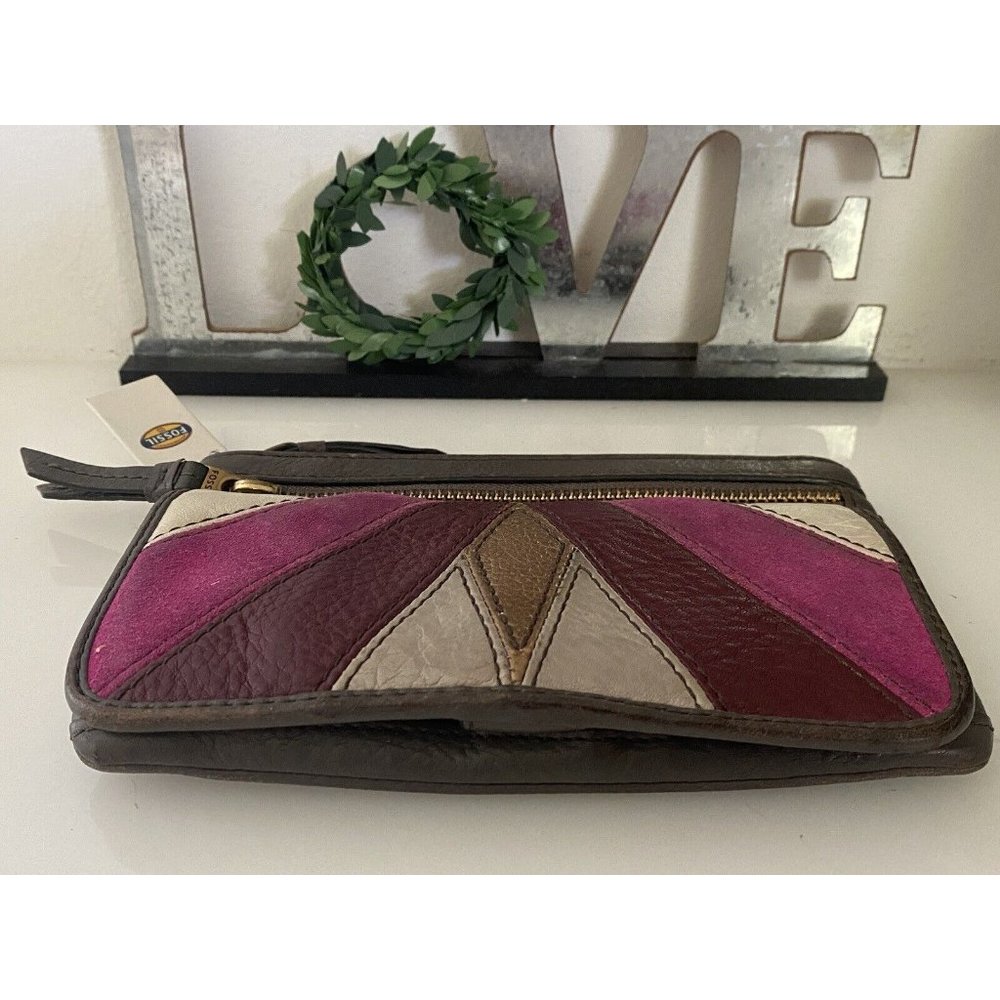 Fossil Karli Clutch Wristlet Wallet Bag‎ Geometric Print Leather Mod Vintage NWT - Picture 12 of 16
